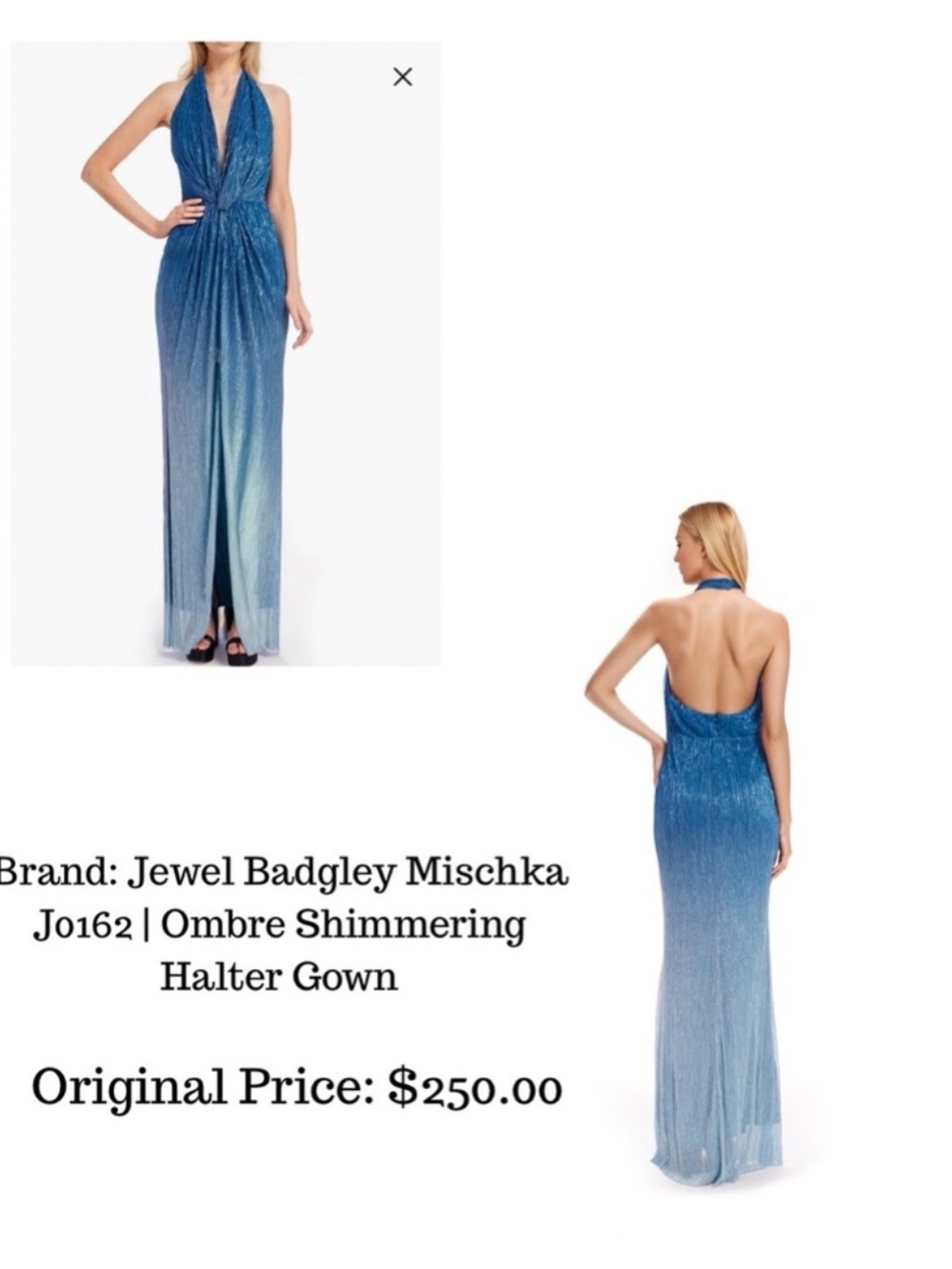 Jewel Badgley Mischka Blue Ombre Shimmer Halter Gown size 12 new!!!